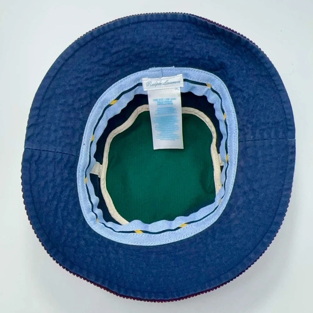 Ralph Lauren Baby Colorblock Corduroy Bucket Hat 12-24M Pony Logo Green Navy Red